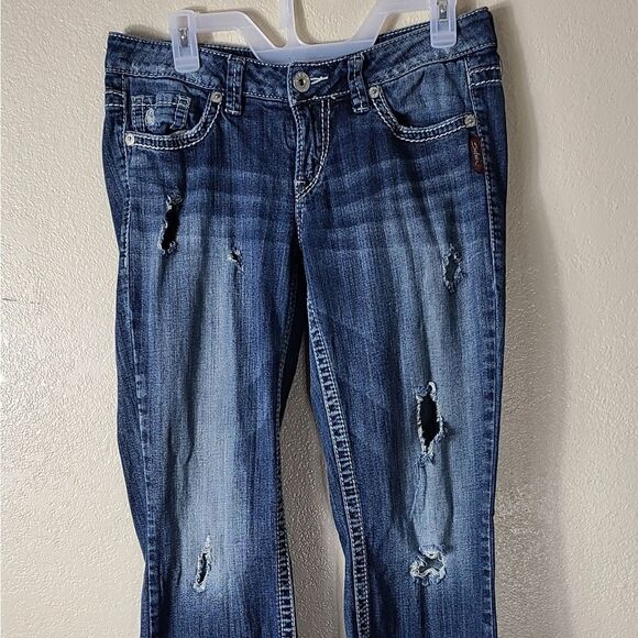 Silver Lola Flare Jeans 27 Inseam Hole Distressed - Picture 2 of 16